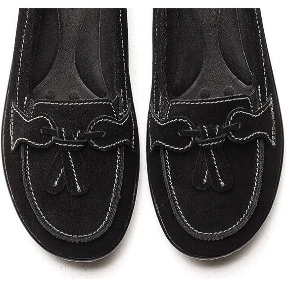 Women Black Classic Penny Loafers Sz 8 Microsuede Leather Slip On Walking Flats - Picture 3 of 11